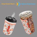 Reusable Neoprene Insulator Sleeve for Iced Coffee & Cold Soda, Coffee Sleeves for Iced & Hot Drinks, Cold Beverage Cooler Compatible with Starbucks, Dunkin (Flower Power, Large: 32oz)