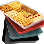WOWBOX 4 pcs Serving Tray for Entertaining, Serving Platters for Snacks, Fruit, Cookies, Dessert, Reusable Plastic Trays for Serving Food, (White, Black, Green, Red)