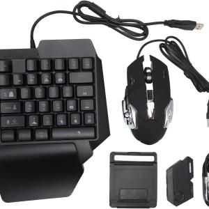 One - Handed RGB Gaming Keyboard and Mouse Combo, USB Wired LED Backlit Keyboard with Mouse and Converter, 35 Keys Mini Gaming Keyp Set for Android, for iOS 13.4 Or Less