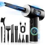 Compressed Air Duster-3 Gear justable 100000RPM Electric Air Duster with LED Light, Rechargeable Cordless Air Blower for Keyboard Electric Devices Cleaning. Replaces Compressed Air Cans (Black)