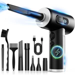 Compressed Air Duster-3 Gear justable 100000RPM Electric Air Duster with LED Light, Rechargeable Cordless Air Blower for Keyboard Electric Devices Cleaning. Replaces Compressed Air Cans (Black)