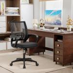 BestOffice | Ergonomic Office Chair | Mid-Back Swivel Desk Chair | Breathable Backrest & Lumbar Support | justable Height | Sponge Seat | Rolling Wheels | Dark Black | for ults & Women