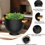 Colander for Kitchen, 6 QT Metal Colander with Wood Handle, Essentials Kitchen Ggets Strainers and Colanders Food Strainer Basket for Draining Pasta Strainer, Vegetable & Fruit, Black