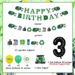 Garbage Truck 3rd Birthday Decorations Trash Truck 3rd Birthday Cake Cupcake Toppers Banner Garland Number 3 Foil Balloon for Waste Management Recycling Party Supplies