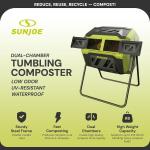 Sun Joe Outdoor Tumbling Composter Bin with 360° Dual Chamber, 2-10 Weeks Compost, 42 Gal - Rotating Composting Tumbler for Home Waste Management and Solution, SJ-CMPS1