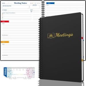 snootion Meeting Notebook for Work with Action Items, Project Planner Notebook for Note Taking, Office/Business Meeting Notes Agenda Organizer for Men & Women,140 Pages B5(7"x10") - Golden