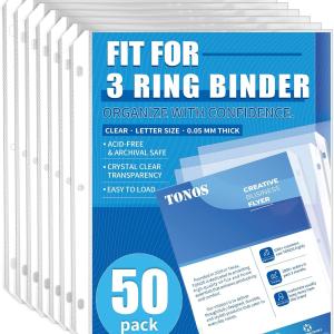 50 Pack Sheet Protectors for 3 Ring Binder - Clear Page Protectors & Plastic Sleeves for Paper 8.5x11 Inch, Binder Sleeves and Paper Protector Sheet for Document, Letter Size, Top Loing