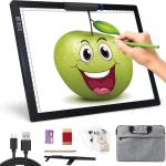 A4 Light Box for Tracing - Rechargeable Diamond Painting Light Board with Carry Case, Stepless Dimmable 6 Levels Brightness Light Table, Battery Powered Portable Light P for Weeding Vinyl Tracing