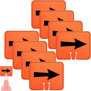 8 Pcs Traffic Cone Arrow Signs, 12.5" x 10.4" Reversible Directional Cone Top Signs for Yard Ro Barrice Construction Warning