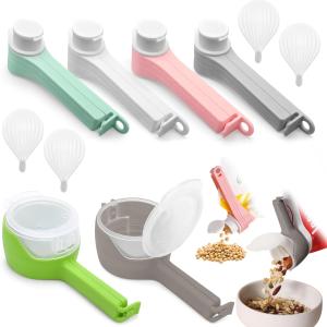 6Pcs Bag Spout Clip,Bag Clips for Food,Snack Sealing Clips with Pour Spouts,Kitchen Chip with 4pcs hesive Hooks, for Cereal Kitchen Food Storage Organization(2L+4S)