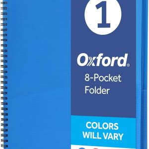 Oxford Poly 8-Pocket Organizer, Letter Size Folder, Durable Translucent Poly, Wire Binding, Holds 200 Sheets, Assorted Colors (Red, Blue, Green and Purple), No Color Choice, 1 Per Pack (5740404)