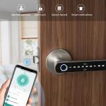 TMEZON Smart Door Lock Fingerprint, Keyless Entry Door Lock with Handle, APP/IC Cards/Codes/Keys/Fingerprints Biometric Electronic Keyless Entry Lock for Bedroom Home Hotel Office