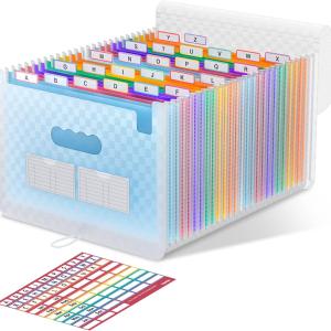 ThinkTex Accordion File Organizer, 26 Pockets Expanding File Folders, Monthly Bill Receipt Documents Organizer, A-Z Colorful Tabs, Letter/A4 Size - Blue