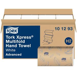 Tork Xpress Soft Multifold Hand Towel White with Grey Leaf Print, Absorbent, 189 Towels Per Pack, 16 Packs, Fits H2 Towel Dispensers