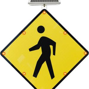 24'' Solar Powered LED Flashing Pedestrian Crossing/Slow Down Pedestrian Traffic/ Led Blinking Street Warning Sign Engineer Gre Relective Film Heavy Duty Aluminum Metal Frame for Street Driveway Sch
