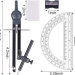 Professional Compass for Geometry Set, Metal Compass with Wheel and Lock for Geometry, Drawing Compass Tool, Circle Drafting Tool, and 6 Inch Math Protractors 180 Degree (Black)