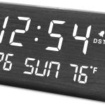DreamSky Digital Alarm Clocks for Bedrooms - Wooden Desk Clock with Date, Day of Week, USB Port, Temperature, Dimmer for Bedside Table, Living Room, Office, justable Volume, Auto DST, Wood Decor
