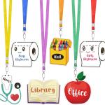 6 Sets Acrylic Back to School Hall Pass Lanyards Unbreakable School Passes Set for Teachers Cute Classroom Passes for Bathroom, Office, Library and Nurse Classroom Supplies(Cute)