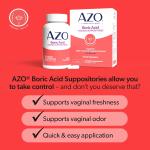 AZO® Boric Acid Vaginal Suppositories, Helps Support Odor Control and Intimate Health with Clinically Studied Boric Acid, Non-GMO, 30 Count