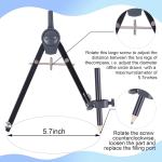 Professional Compass for Geometry Set, Metal Compass with Wheel and Lock for Geometry, Drawing Compass Tool, Circle Drafting Tool, and 6 Inch Math Protractors 180 Degree (Black)