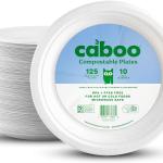 Caboo Disposable Bamboo Paper Plates, 125 Pack of 10 Inch Sturdy Biodegrable Plates, Compostable Plate, Microwave Safe Party Plate, Eco Friendly Alternative to Plastic