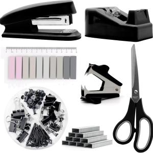 sportsvoutdoors Black Desk Accessories, Black Office Supplies, Stapler and Tape Dispenser Set, Black Desk Accessory Kit, Gift for Students, Women, Coworkers, Boss Ly, Office Clerks