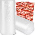 Pacific Mailer 2-Pack Anti-Static Bubble Cushioning Wrap Rolls, 3/16" x 12" x 72' ft Total, Perforated Every 12", 20 Fragile Stickers for Packaging, Shipping, Mailing