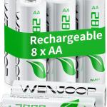 Rechargeable AA Batteries 8Pack, 2800mAh High-Capacity, NiMH, Double A Battery, Long-Lasting, AA Rechargeable Batteries for Household and Office Devices, Pre-Charged - 1.2V Low Self Discharge