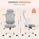 Sweetcrispy Home Office Desk Chair, Ergonomic High-Back Mesh Rolling Work Computer Chairs with Wheels and justable Herests, Comfortable Lumbar Support, Comfy Flip-up Arms for Bedroom, Study, Grey