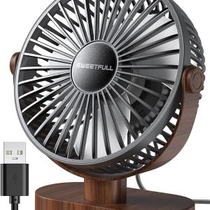 SWEETFULL 6.5 Inch USB Small Desk Fan, 3 Speeds Quiet Portable Desktop Table Fan, 360° justment Personal Mini Fan for Home Office Car Outdoor Travel (Black wood grain)