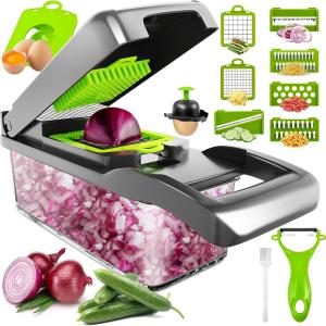 14 in 1 Multifunctional Food Chopper - With Vegetable Peeler, Slicer, Dicer, Cutter for Onion, Carrot, Cucumber - Grey