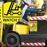 Caution Watch for Forklift Traffic Sign Stickers 7 x 10 Inch - Caution Look Out For Forklifts Decals 4 Pack