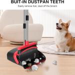 NACENA Broom and Dustpan Set, 52-in Long justable Handle Broom Dustpan Combo with Dustpan Teeth to Automatically Clean Hair Suitable for Home Kitchen Office Hall Floor（Black&Red）