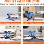 VEVOR Screen Printing Machine, 4 Color 1 Station 360° Rotable Silk Screen Printing Press, 21.2x17.7in / 54x45cm Screen Printer Press, Double-Layer Positioning Pallet for T-Shirt DIY Printing
