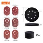 5 Pcs 5 inch 8 Holes Hook and Loop Backing Sponge P Soft Density Interface Ps Buffer Backing Cushion with 30 Pcs 5 inch Sanding Discs Include 100/150/180/240/320/400 Grit