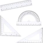 4 PCS Plastic Ruler Math Geometry Set, Transparent Measuring Tool Kit Includes Protractor Straight Ruler Triangle Rulers for School Office Home Teachers Students Supplies
