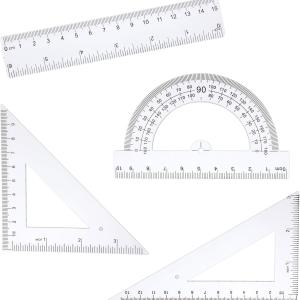 4 PCS Plastic Ruler Math Geometry Set, Transparent Measuring Tool Kit Includes Protractor Straight Ruler Triangle Rulers for School Office Home Teachers Students Supplies