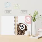 Trendy Leopard Lucky 8 Ball Notebook Journal, Pink Funky Cheetah Print Journal, Preppy Girly Office School Supplies, Aesthetic Billiards Spiral Notebook, 5.5x8.3