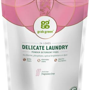Grab Green Delicate Laundry Detergent Pods, 24 Count, Fragrance Free, Plant and Mineral Based, Superior Cleaning Power, Stain Remover, Brightens Clothes