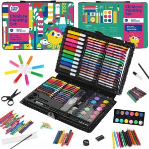 KIDDYCOLOR Kids Art Set, Drawing Art Supplies for Girls & Boys Ages 4-8 with Watercolor Cakes, Oil Pastels, Colored Pencils, Ideal Gift for Young Artist, Multicolor