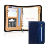 Lemical Zipper Leather Journal Refillable Binder Notebook 160 Pages Portfolio Pfolio with Calculator & Card Slot & Pen Holder Notep Business Travel Diary Office School Supplies (Blue)