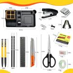 deli Black Office Supplies for Desk, 17Pcs Desk Organizers and Accessories with 4 Pens,Tape Dispenser,Stapler,Staples,Staple Remover,Pen Holder,Scissor,Ruler,Eraser,Note P,Cutter,Clips Set