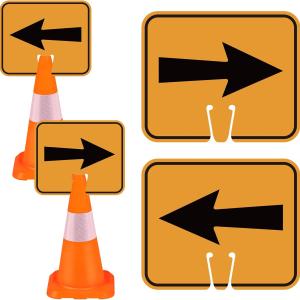 2PCS Traffic Arrow Detour Signs, Double-sided Durable Orange Ro Cone Top Directional Left Right Guiding Arrows Sign for Ro Barrice Construction Area Underground Parking