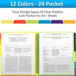 HABGP 12 Pocket Plastic folders with Pockets, 6 Colors Multi Pocket Folder Binder with Dividers, Office Organizer Folder Letter Size School Supplies