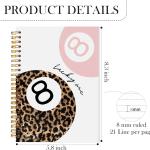 Trendy Leopard Lucky 8 Ball Notebook Journal, Pink Funky Cheetah Print Journal, Preppy Girly Office School Supplies, Aesthetic Billiards Spiral Notebook, 5.5x8.3