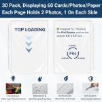 30 Pcs 5.5x8.5 Thick Plastic Sleeves, Fit Standard A5 Paper for 6 or 3 Ring Mini Binder (8.5x9.5 Covers) Top-Loing Pocket Protector Sheets Photo Sleeves with 12 Index Tabs, Recipe Binder Card Sleeve