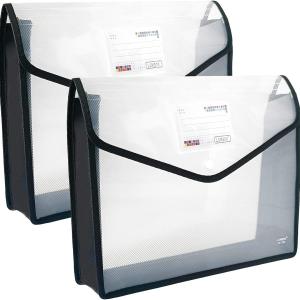 YoeeJob Plastic File Folders Legal Size Expandable Document Folder with Snap Button Closure, A4 Expanding File Wallet Envelopes Pouch with Label Pocket, 2 Packs, Black