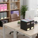 BALEINE File Organizer Box, Cardboard File Folder Organizer with Handle for Letter Size, Portable Collapsible Hanging Filing Box for Home Office Document Storage (2 Pack, Grey)