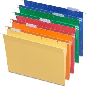 STAPLES Hanging File Folders - Letter Size, 1/5-Cut Tab, Assorted Colors, with justable Tabs, Includes Paper Inserts, 25-Pack for Home & Office