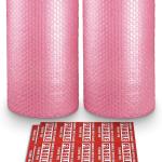 Pacific Mailer 2-Pack Anti-Static Bubble Cushioning Wrap Rolls, 3/16" x 12" x 72' ft Total, Perforated Every 12", 20 Fragile Stickers for Packaging, Shipping, Mailing